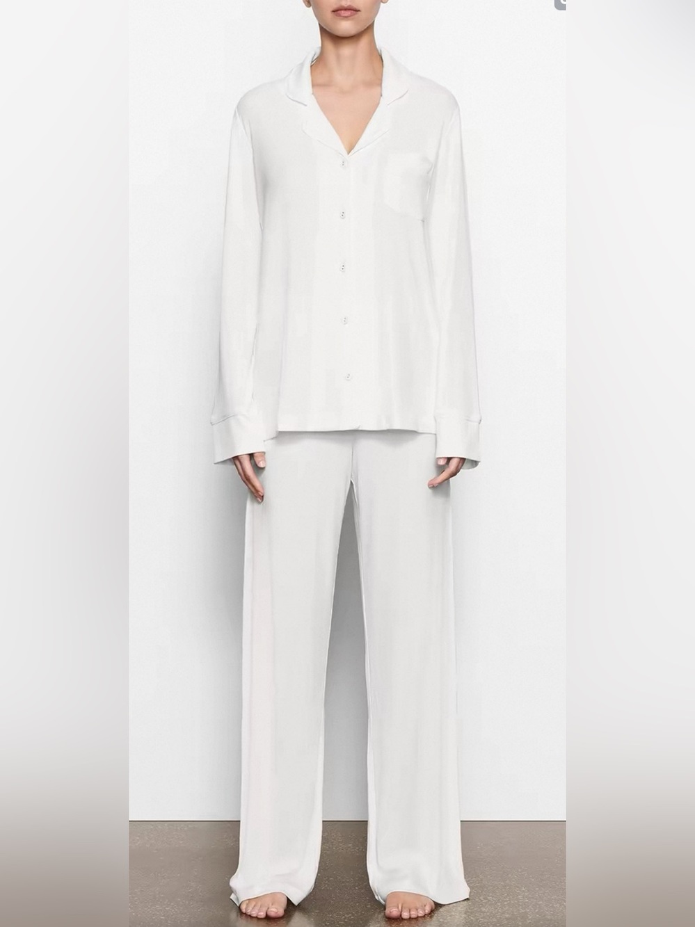 NWOT SKIMS White Soft Lounge Pajama Set Button Down Top & Wide Leg Pants size S
